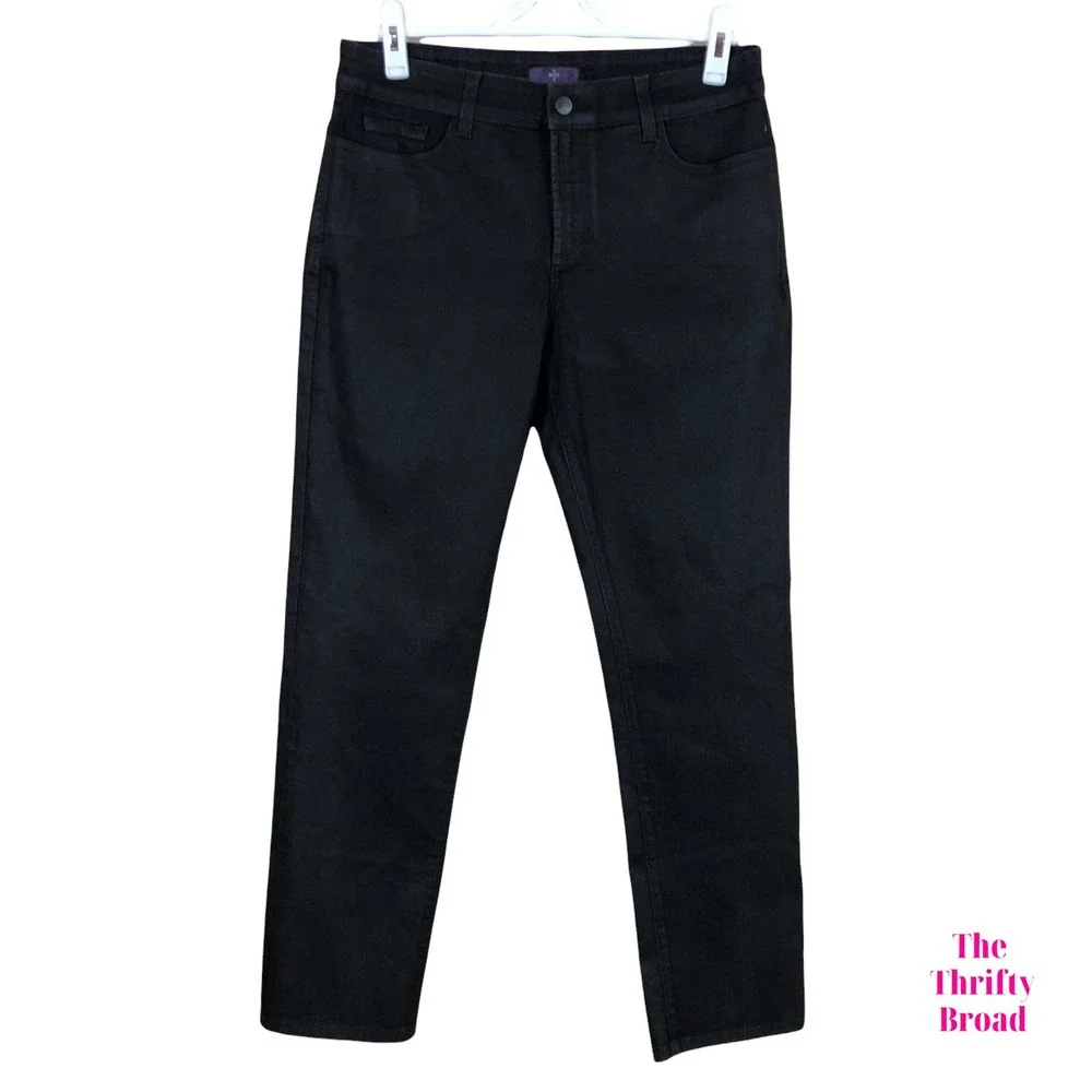 NYDJ Womens 10 Black Coated Tapered Jeans